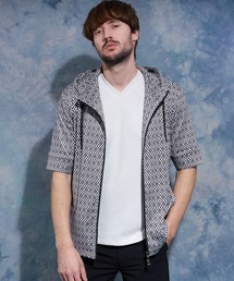 HIDEAWAYS NICOLE | ジオメトリックプリント5分袖フードパーカー(パーカー)