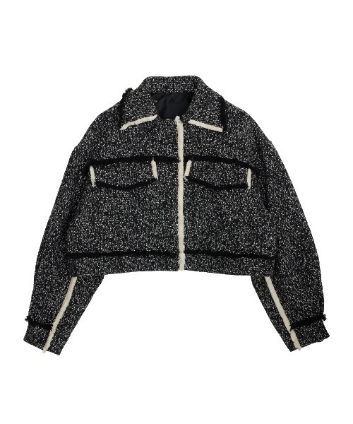 Ameri アメリ シャギーショートジャケット セール】MIX PINK SHAGGY SHORT JACKET（ノーカラージャケット