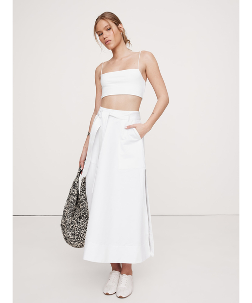 【BALENCIAGA】コットンポプリンミディスカート セール】コットンサテン サイドスリット ミディスカート