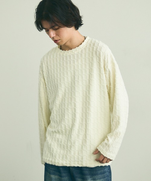 Shoowtime(ショウタイム)の「Block fringe pattern long T-shirt / ブロックフリンジパターンロングTシャツ(Tシャツ/カットソー・メンズ・ブラック/ベージュ/オフホワイト・MEDIUM/LARGE/X-LARGE)」の2枚目の写真
