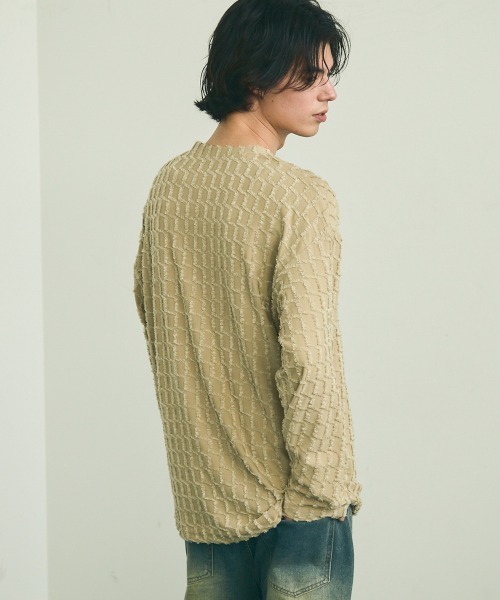 Shoowtime(ショウタイム)の「Block fringe pattern long T-shirt / ブロックフリンジパターンロングTシャツ(Tシャツ/カットソー・メンズ・ブラック/ベージュ/オフホワイト・MEDIUM/LARGE/X-LARGE)」の7枚目の写真
