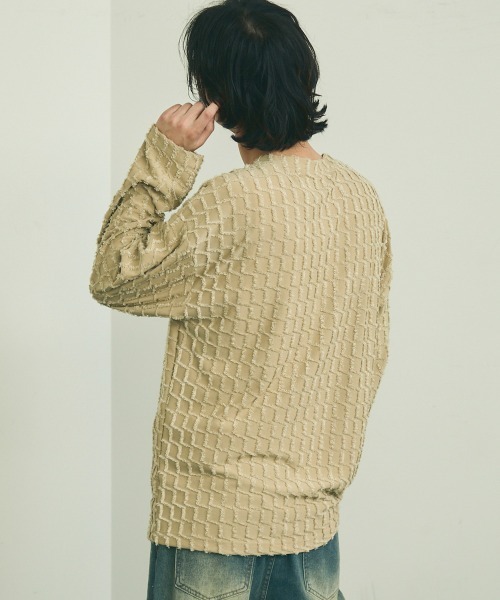 Shoowtime(ショウタイム)の「Block fringe pattern long T-shirt / ブロックフリンジパターンロングTシャツ(Tシャツ/カットソー・メンズ・ブラック/ベージュ/オフホワイト・MEDIUM/LARGE/X-LARGE)」の8枚目の写真