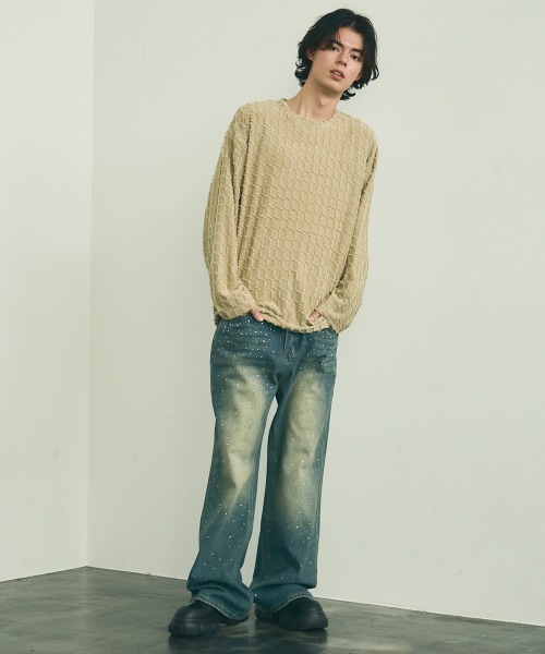 Shoowtime(ショウタイム)の「Block fringe pattern long T-shirt / ブロックフリンジパターンロングTシャツ(Tシャツ/カットソー・メンズ・ブラック/ベージュ/オフホワイト・MEDIUM/LARGE/X-LARGE)」の9枚目の写真