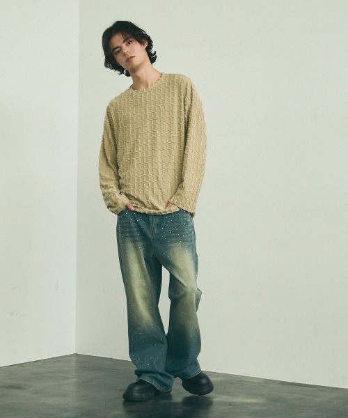 Shoowtime(ショウタイム)の「Block fringe pattern long T-shirt / ブロックフリンジパターンロングTシャツ(Tシャツ/カットソー・メンズ・ブラック/ベージュ/オフホワイト・MEDIUM/LARGE/X-LARGE)」の11枚目の写真