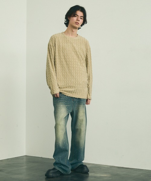Shoowtime(ショウタイム)の「Block fringe pattern long T-shirt / ブロックフリンジパターンロングTシャツ(Tシャツ/カットソー・メンズ・ブラック/ベージュ/オフホワイト・MEDIUM/LARGE/X-LARGE)」の13枚目の写真