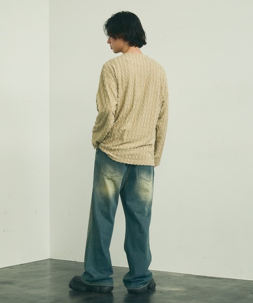 Shoowtime(ショウタイム)の「Block fringe pattern long T-shirt / ブロックフリンジパターンロングTシャツ(Tシャツ/カットソー・メンズ・ブラック/ベージュ/オフホワイト・MEDIUM/LARGE/X-LARGE)」の14枚目の写真
