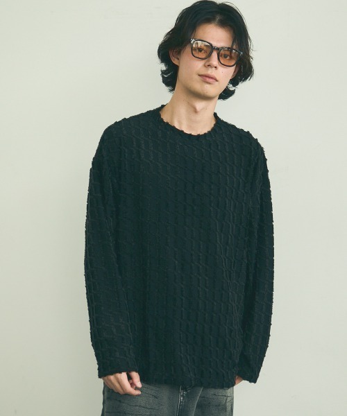 Shoowtime(ショウタイム)の「Block fringe pattern long T-shirt / ブロックフリンジパターンロングTシャツ(Tシャツ/カットソー・メンズ・ブラック/ベージュ/オフホワイト・MEDIUM/LARGE/X-LARGE)」の17枚目の写真