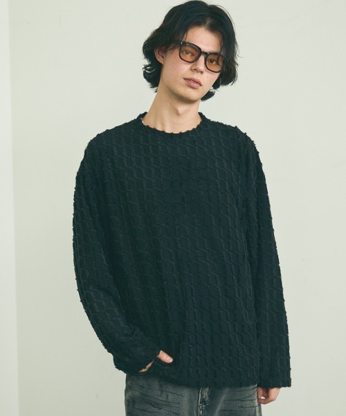 Shoowtime(ショウタイム)の「Block fringe pattern long T-shirt / ブロックフリンジパターンロングTシャツ(Tシャツ/カットソー・メンズ・ブラック/ベージュ/オフホワイト・MEDIUM/LARGE/X-LARGE)」の18枚目の写真