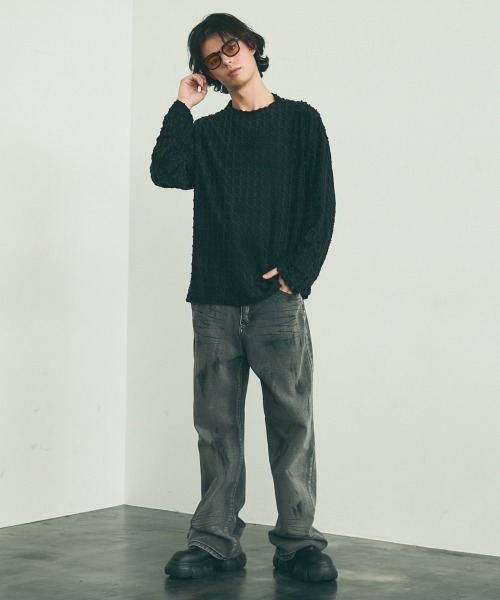 Shoowtime(ショウタイム)の「Block fringe pattern long T-shirt / ブロックフリンジパターンロングTシャツ(Tシャツ/カットソー・メンズ・ブラック/ベージュ/オフホワイト・MEDIUM/LARGE/X-LARGE)」の20枚目の写真