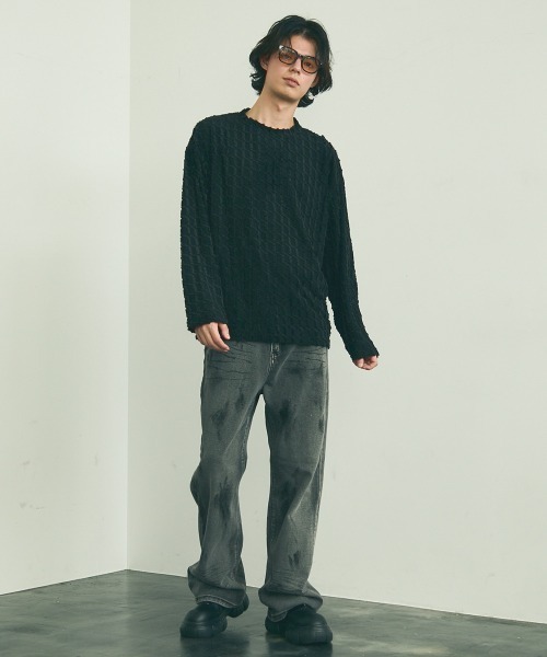 Shoowtime(ショウタイム)の「Block fringe pattern long T-shirt / ブロックフリンジパターンロングTシャツ(Tシャツ/カットソー・メンズ・ブラック/ベージュ/オフホワイト・MEDIUM/LARGE/X-LARGE)」の21枚目の写真