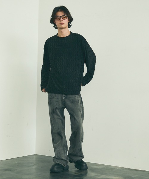 Shoowtime(ショウタイム)の「Block fringe pattern long T-shirt / ブロックフリンジパターンロングTシャツ(Tシャツ/カットソー・メンズ・ブラック/ベージュ/オフホワイト・MEDIUM/LARGE/X-LARGE)」の22枚目の写真