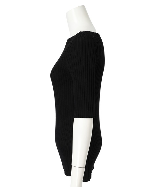 JUSGLITTY レディ５分袖リブニット モカ JUSGLITTY（ジャスグリッティー）の「レディ5分袖リブニット