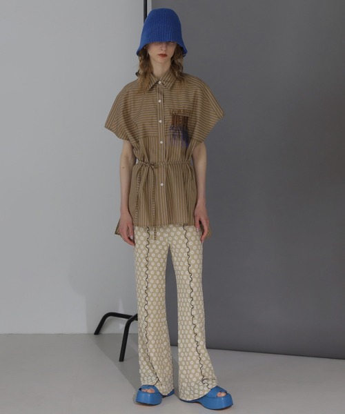 ROSE BUD（ローズバッド）の「(OKIRAKU×ROSEBUD)ストライプパネル フリンジエンブロイダリー チュニックシャツ（シャツ/ブラウス・レディース・ブルー/ベージュ・ONE SIZE）」の3枚目の写真