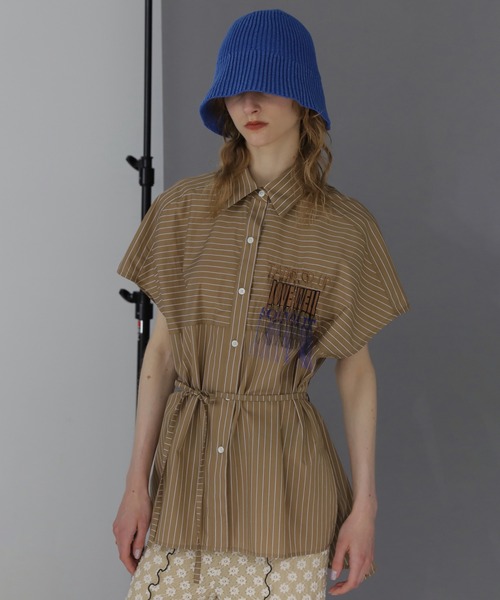 ROSE BUD（ローズバッド）の「(OKIRAKU×ROSEBUD)ストライプパネル フリンジエンブロイダリー チュニックシャツ（シャツ/ブラウス・レディース・ブルー/ベージュ・ONE SIZE）」の6枚目の写真