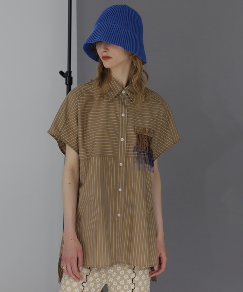 ROSE BUD（ローズバッド）の「(OKIRAKU×ROSEBUD)ストライプパネル フリンジエンブロイダリー チュニックシャツ（シャツ/ブラウス・レディース・ブルー/ベージュ・ONE SIZE）」の9枚目の写真