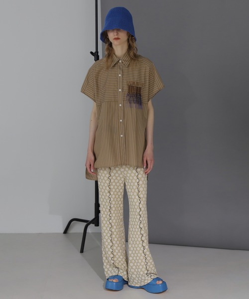 ROSE BUD（ローズバッド）の「(OKIRAKU×ROSEBUD)ストライプパネル フリンジエンブロイダリー チュニックシャツ（シャツ/ブラウス・レディース・ブルー/ベージュ・ONE SIZE）」の10枚目の写真