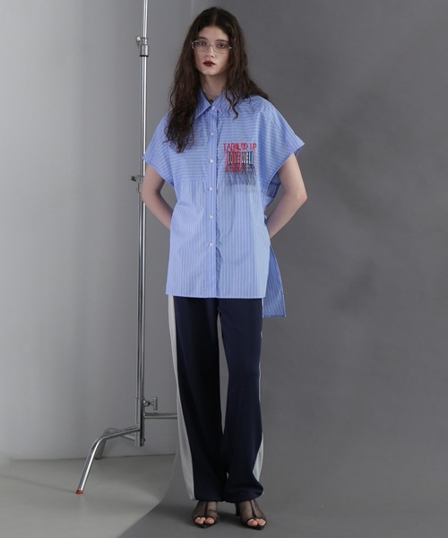 ROSE BUD（ローズバッド）の「(OKIRAKU×ROSEBUD)ストライプパネル フリンジエンブロイダリー チュニックシャツ（シャツ/ブラウス・レディース・ブルー/ベージュ・ONE SIZE）」の12枚目の写真