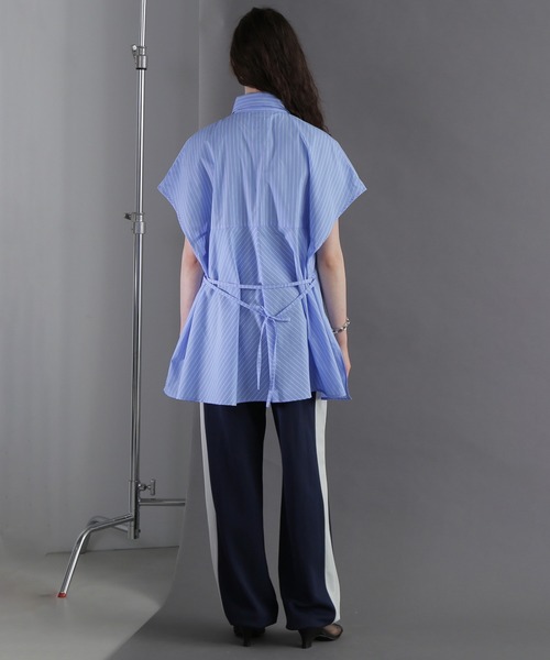 ROSE BUD（ローズバッド）の「(OKIRAKU×ROSEBUD)ストライプパネル フリンジエンブロイダリー チュニックシャツ（シャツ/ブラウス・レディース・ブルー/ベージュ・ONE SIZE）」の14枚目の写真