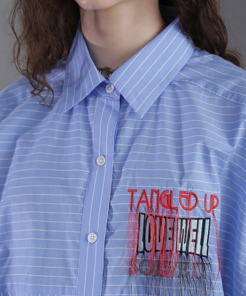 ROSE BUD（ローズバッド）の「(OKIRAKU×ROSEBUD)ストライプパネル フリンジエンブロイダリー チュニックシャツ（シャツ/ブラウス・レディース・ブルー/ベージュ・ONE SIZE）」の18枚目の写真