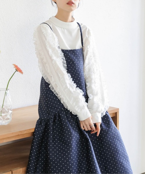 美品✨コージワタナベスティル　白襟ワンピース　ハート総柄ジャガード　高級　日本製 CLEARANCE-SALE ベルスリーブ ジャガード ボリューム ワンピース