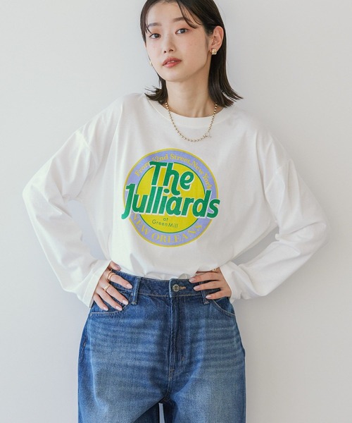 AMERICAN HOLIC(アメリカンホリック)の「サークルロゴプリントロングTシャツ(Tシャツ/カットソー・レディース・チャコールグレー/ホワイト系その他/オフホワイト・M/L)」の1枚目の写真