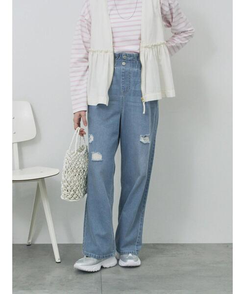 Samansa Mos2 blue(サマンサモスモスブルー)の「【ECO DENIM】ウエストフリルパンツ(その他パンツ・レディース・ブルー/グレー/サックスブルー・F)」の3枚目の写真