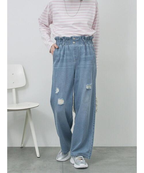 Samansa Mos2 blue(サマンサモスモスブルー)の「【ECO DENIM】ウエストフリルパンツ(その他パンツ・レディース・ブルー/グレー/サックスブルー・F)」の21枚目の写真