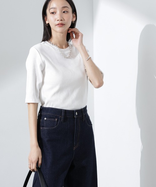 NANO universe（ナノユニバース）の「UVカット抗菌防臭吸水速乾イージーケアリブ半袖（Tシャツ/カットソー・レディース・ブラック/ホワイト/ベージュ・FREE）」の2枚目の写真