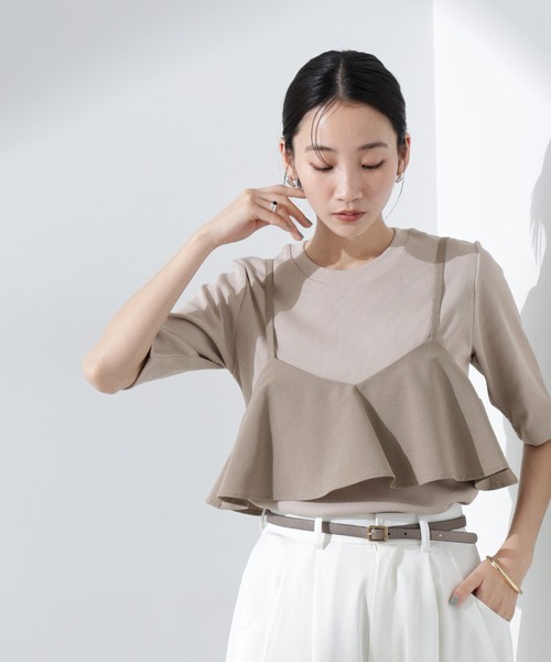 NANO universe（ナノユニバース）の「UVカット抗菌防臭吸水速乾イージーケアリブ半袖（Tシャツ/カットソー・レディース・ブラック/ホワイト/ベージュ・FREE）」の6枚目の写真