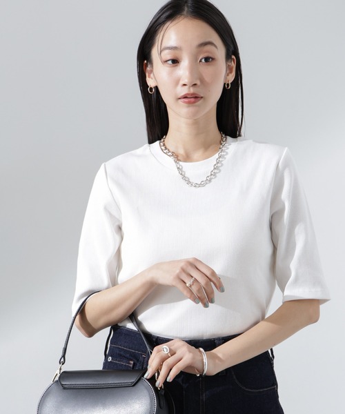 NANO universe（ナノユニバース）の「UVカット抗菌防臭吸水速乾イージーケアリブ半袖（Tシャツ/カットソー・レディース・ブラック/ホワイト/ベージュ・FREE）」の12枚目の写真