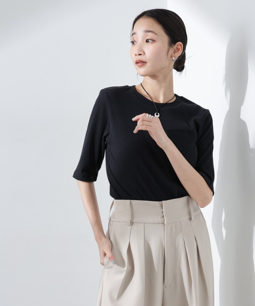 NANO universe（ナノユニバース）の「UVカット抗菌防臭吸水速乾イージーケアリブ半袖（Tシャツ/カットソー・レディース・ブラック/ホワイト/ベージュ・FREE）」の19枚目の写真