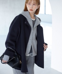 【美品】SLOBE IENA（スローブイエナ）ノーカラーコート　黒　38 ストール付き/WEB限定/予約》中綿ストール付きノーカラーコート