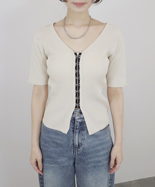 セール】フロントホック半袖トップス／front hook half sleeve top