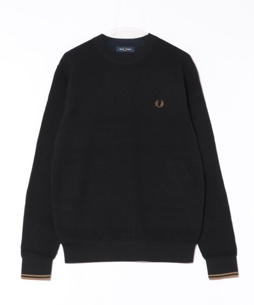 FRED PERRY(フレッドペリー)の「【FRED PERRY】WAFFLE STITCH JUMPER フレッドペリー ワッフルコットンニット ワンポイントロゴ刺繍 K6507(ニット/セーター・メンズ・アイボリー/ブラック・M/XL/L/S)」の4枚目の写真
