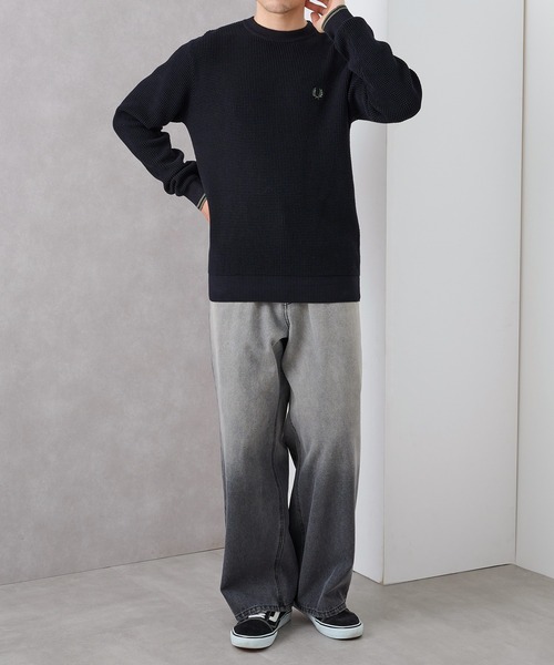 FRED PERRY(フレッドペリー)の「【FRED PERRY】WAFFLE STITCH JUMPER フレッドペリー ワッフルコットンニット ワンポイントロゴ刺繍 K6507(ニット/セーター・メンズ・アイボリー/ブラック・M/XL/L/S)」の14枚目の写真
