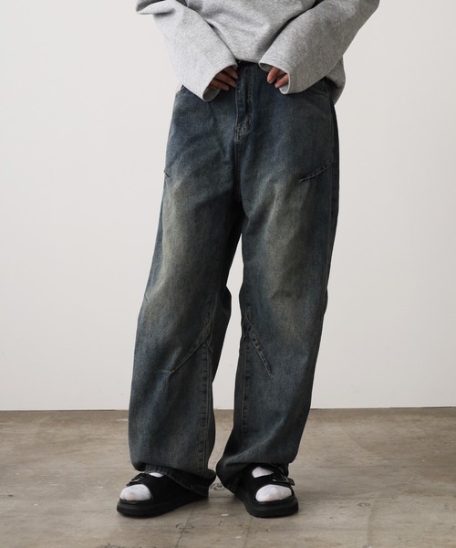 ROOPTOKYO(ループトウキョウ)の「Vintage-Like Wide Straight Denim Pants / ヴィンテージライク ワイドストレートデニムパンツ メンズ 夏物 夏服(デニムパンツ・メンズ・ブラック/ネイビー・M/L)」の2枚目の写真