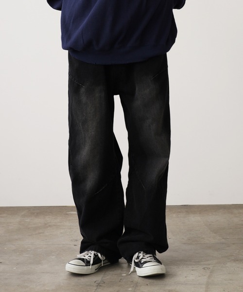 ROOPTOKYO(ループトウキョウ)の「Vintage-Like Wide Straight Denim Pants / ヴィンテージライク ワイドストレートデニムパンツ メンズ 夏物 夏服(デニムパンツ・メンズ・ブラック/ネイビー・M/L)」の1枚目の写真