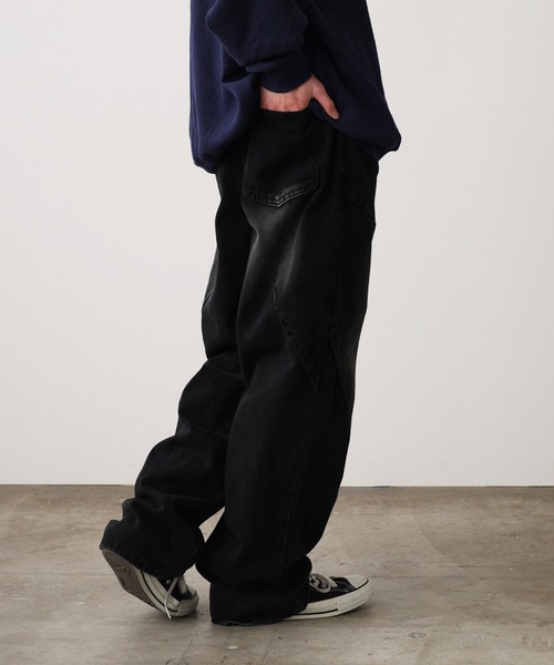 ROOPTOKYO(ループトウキョウ)の「Vintage-Like Wide Straight Denim Pants / ヴィンテージライク ワイドストレートデニムパンツ メンズ 夏物 夏服(デニムパンツ・メンズ・ブラック/ネイビー・M/L)」の5枚目の写真