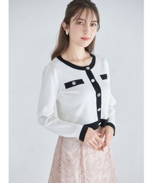 RING オフホワイト　ノーカラージャケット風カーディガン quaranciel:〈手洗い可能〉ノーカラー ポケット ニット