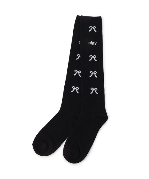 algy（アルジー）の「りぼんロゴガーリーハイソックス（ソックス/靴下・キッズ・オフホワイト/グレー/ブラック・21/24）」の2枚目の写真