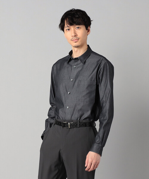 COMME CA MEN(コムサメン)の「デニムライクコットンツイル レギュラーカラーシャツ(シャツ/ブラウス・メンズ・ブラック/ネイビー・M/S/L)」の1枚目の写真
