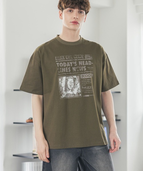 PBLIM(ページボーイリム)の「《UNISEX》ニュースペーパーTシャツ(Tシャツ/カットソー・レディース・オフホワイト/カーキ/ブラウン・MEDIUM/LARGE)」の1枚目の写真