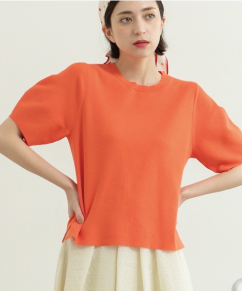 OPAQUE.CLIP（オペークドットクリップ）の「カーブスリーブニット【UV/洗濯機洗い可】（ニット/セーター・レディース・ライトオレンジ系/グリーン/ブラック/ナチュラル/ホワイト・42/38/36/40）」の5枚目の写真