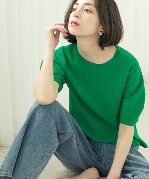 OPAQUE.CLIP（オペークドットクリップ）の「カーブスリーブニット【UV/洗濯機洗い可】（ニット/セーター・レディース・ライトオレンジ系/グリーン/ブラック/ナチュラル/ホワイト・42/38/36/40）」の15枚目の写真