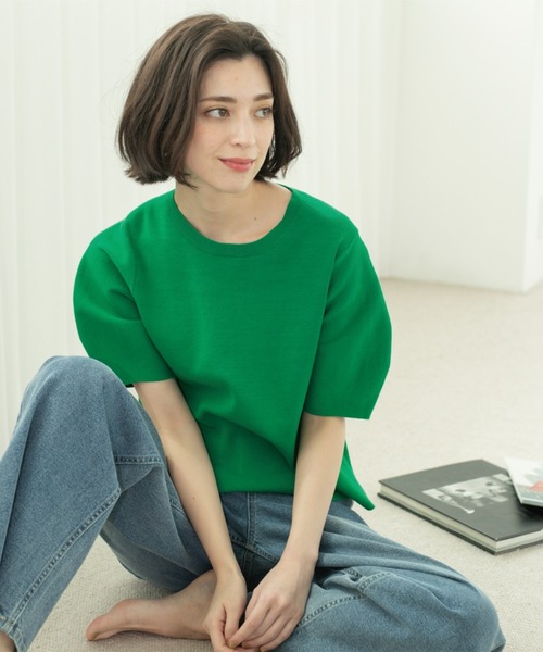 OPAQUE.CLIP（オペークドットクリップ）の「カーブスリーブニット【UV/洗濯機洗い可】（ニット/セーター・レディース・ライトオレンジ系/グリーン/ブラック/ナチュラル/ホワイト・42/38/36/40）」の16枚目の写真