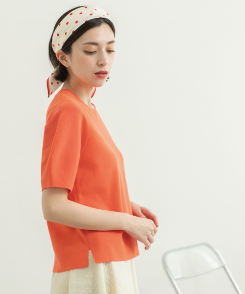 OPAQUE.CLIP（オペークドットクリップ）の「カーブスリーブニット【UV/洗濯機洗い可】（ニット/セーター・レディース・ライトオレンジ系/グリーン/ブラック/ナチュラル/ホワイト・42/38/36/40）」の7枚目の写真