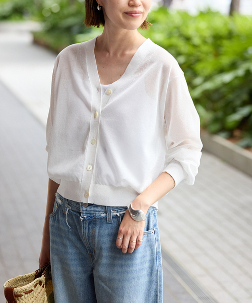 SLOBE IENA(スローブイエナ)の「《追加》リネン混シアーカーディガン(カーディガン/ボレロ・レディース・ホワイト/ベージュ系その他/スカイブルー/ブラック・FREE)」の7枚目の写真