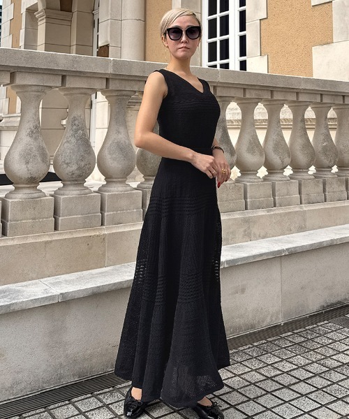 JENNE（ジェンヌ）の「レース風フィットフレアニットドレス（ワンピース・レディース・ネイビー/ブラック・MEDIUM/SMALL/LARGE）」の5枚目の写真