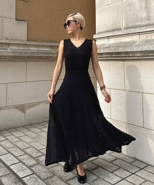 JENNE（ジェンヌ）の「レース風フィットフレアニットドレス（ワンピース・レディース・ネイビー/ブラック・MEDIUM/SMALL/LARGE）」の7枚目の写真