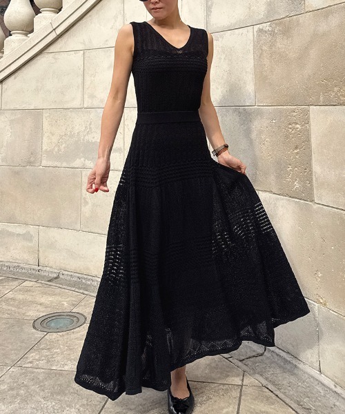 JENNE（ジェンヌ）の「レース風フィットフレアニットドレス（ワンピース・レディース・ネイビー/ブラック・MEDIUM/SMALL/LARGE）」の9枚目の写真